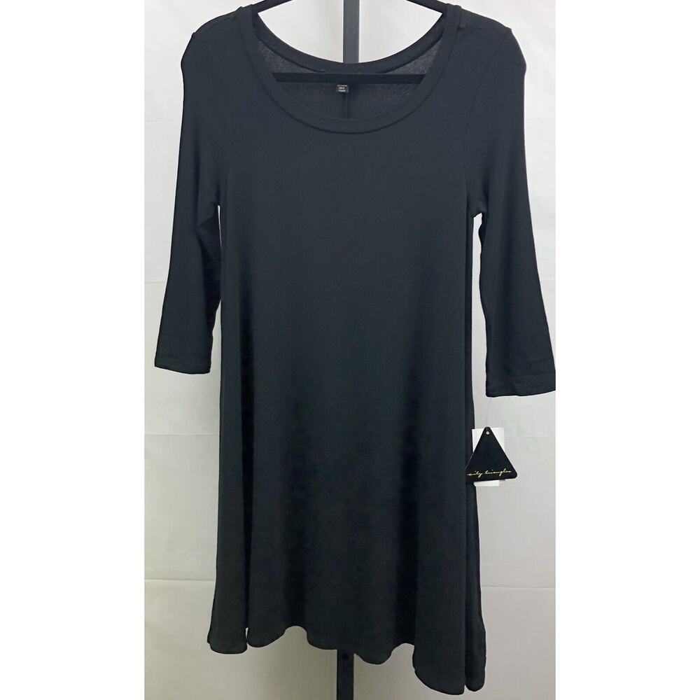 City Triangles Swing Dress Women S Black Stretch Knit 3/4 Sleeves Scoop Neckline